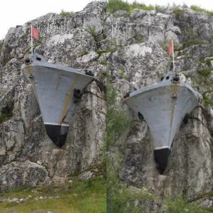 Mysterious photo of Russian navy ship wreck stuck on cliff