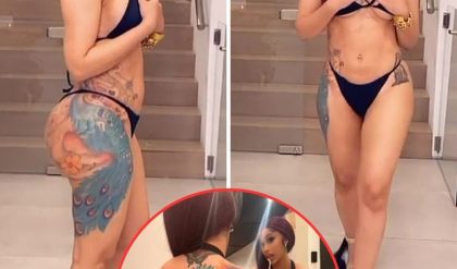 Cardi B shows off her curves in a black string bikini... and jokes about sucking in her stomach for sultry snaps-News