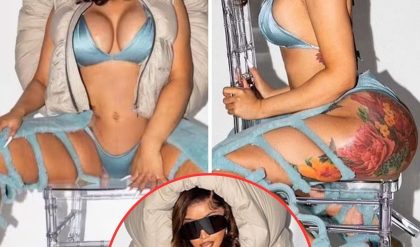 Cardi B puts on a very busty display in an icy blue bikini and matching thigh-high boots during a sultry photo shoot -News