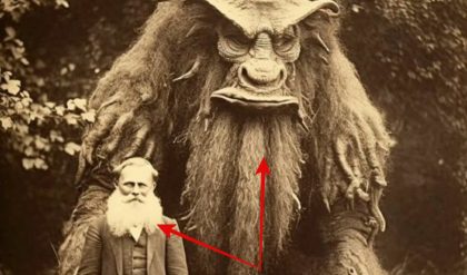 The photo was taken in the 1720s, Bearded monster with bearded man. Are they related?